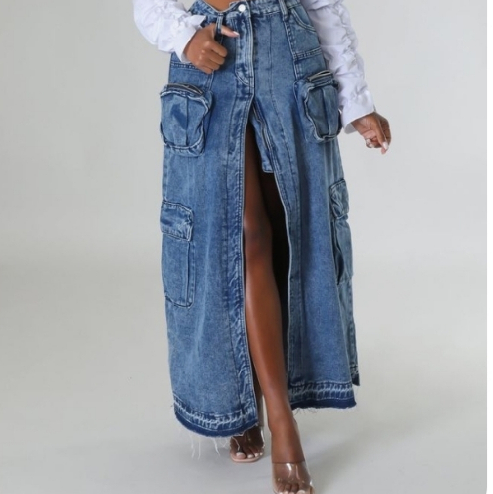 COPY - Maxi Cargo Denim Skirt / Jean Skirt